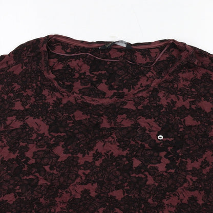 Autograph Womens Red Geometric Viscose Basic T-Shirt Size 18 Round Neck