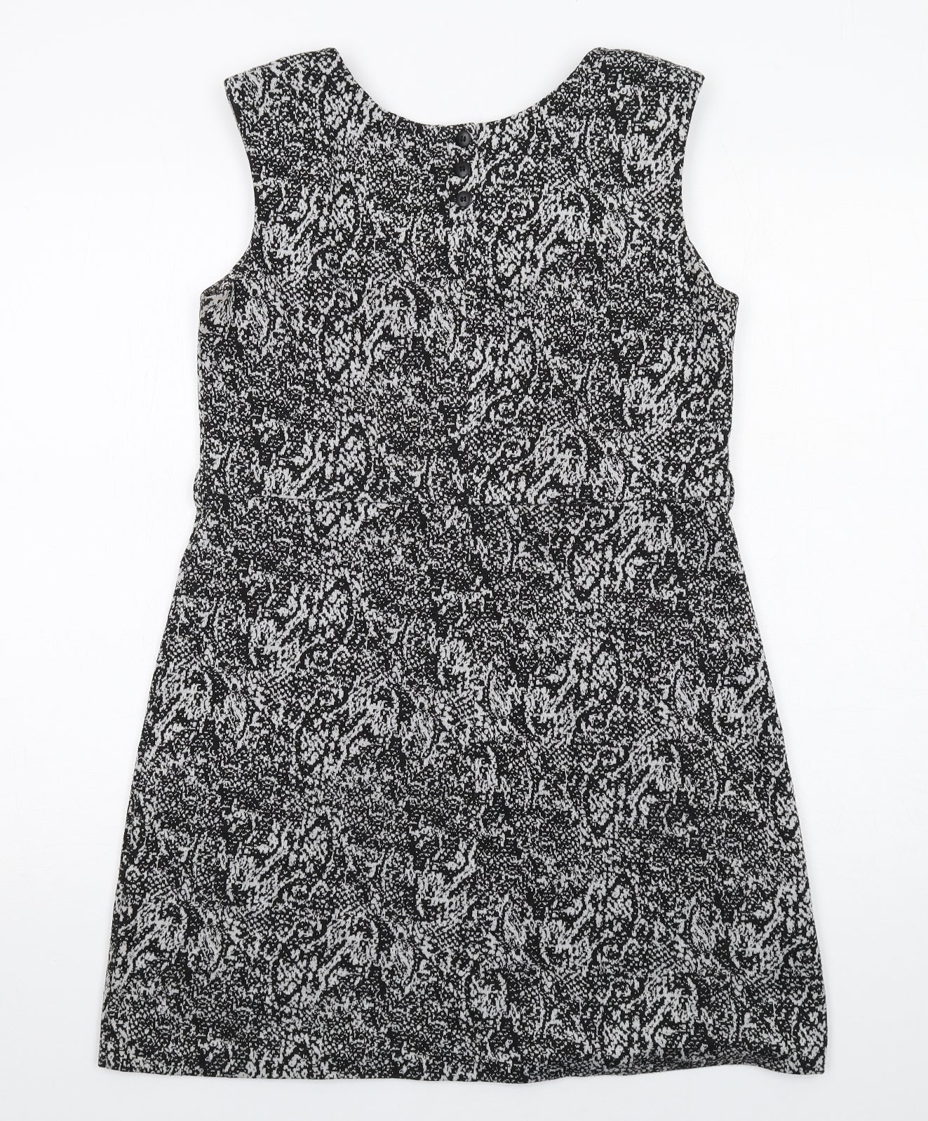 NEXT Womens Black Animal Print Polyester Shift Size 12 Round Neck Button - Snakeskin pattern