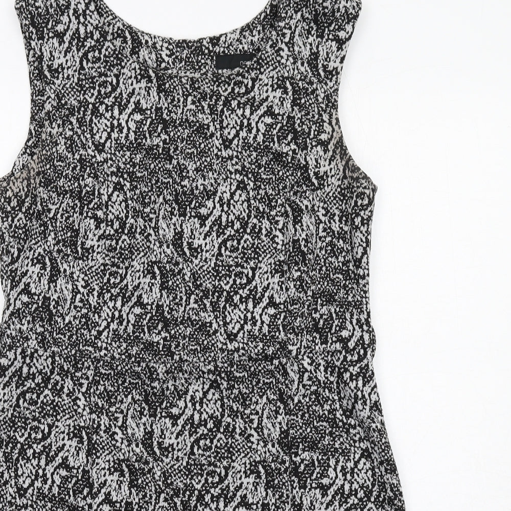 NEXT Womens Black Animal Print Polyester Shift Size 12 Round Neck Button - Snakeskin pattern