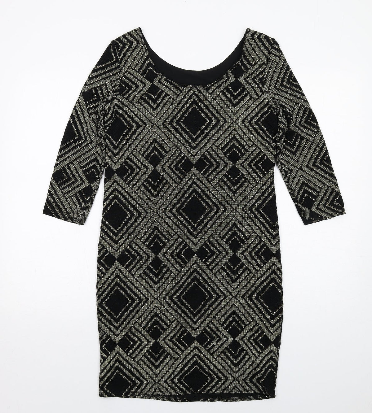 Wallis Womens Black Geometric Nylon A-Line Size 12 Round Neck Pullover