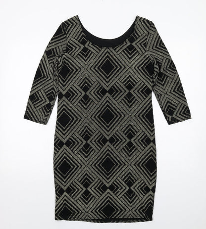 Wallis Womens Black Geometric Nylon A-Line Size 12 Round Neck Pullover
