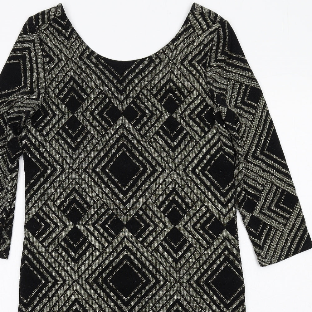 Wallis Womens Black Geometric Nylon A-Line Size 12 Round Neck Pullover