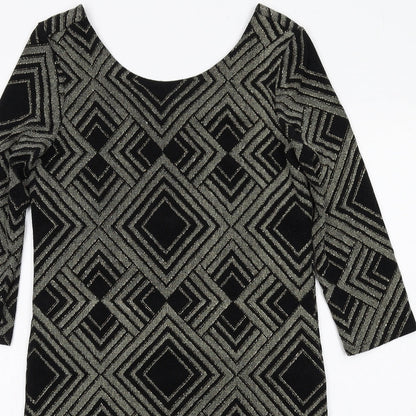 Wallis Womens Black Geometric Nylon A-Line Size 12 Round Neck Pullover