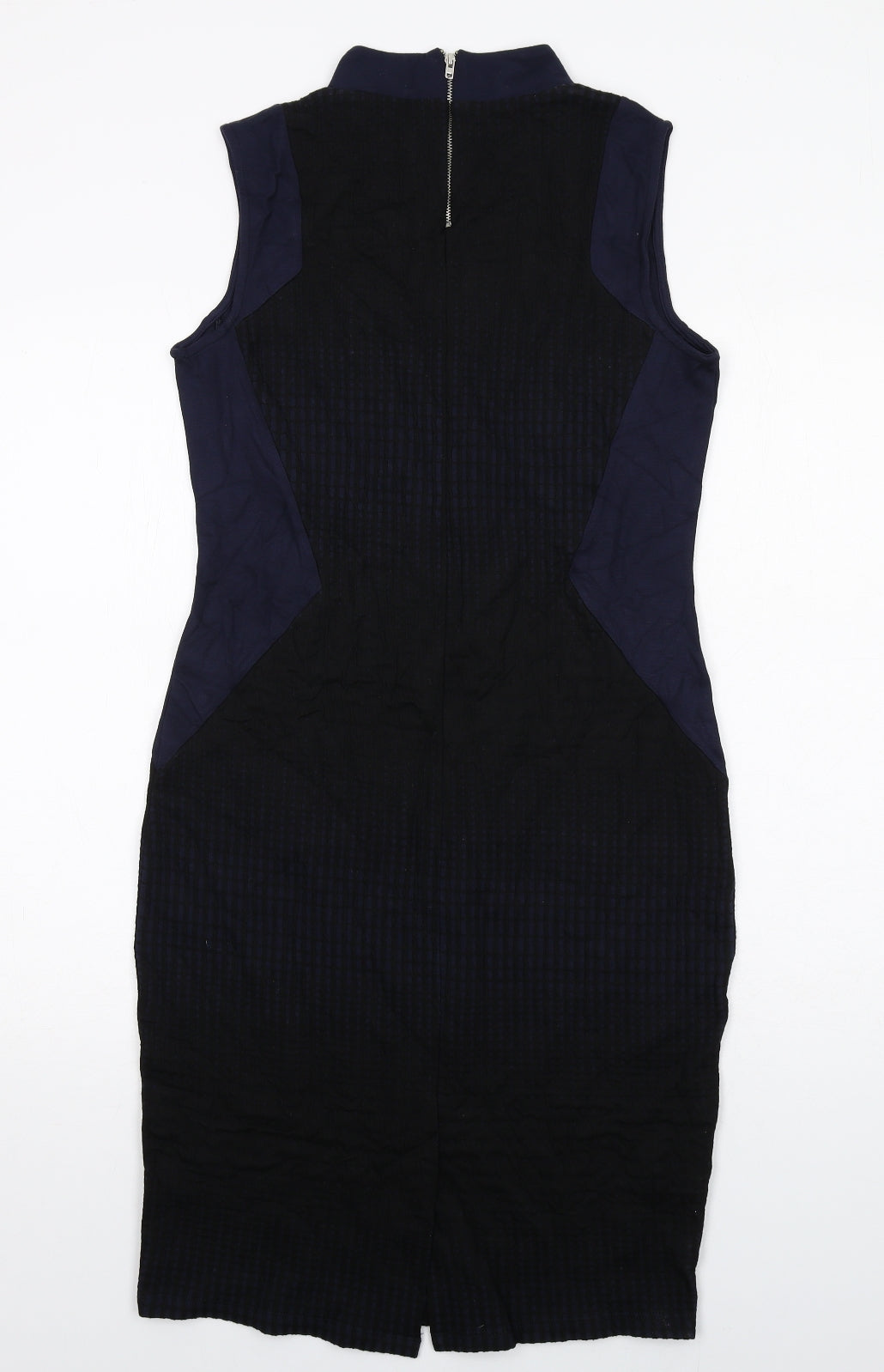 NEXT Womens Blue Colourblock Cotton A-Line Size 14 Round Neck Zip