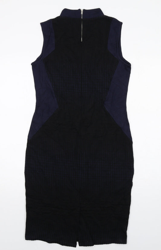 NEXT Womens Blue Colourblock Cotton A-Line Size 14 Round Neck Zip