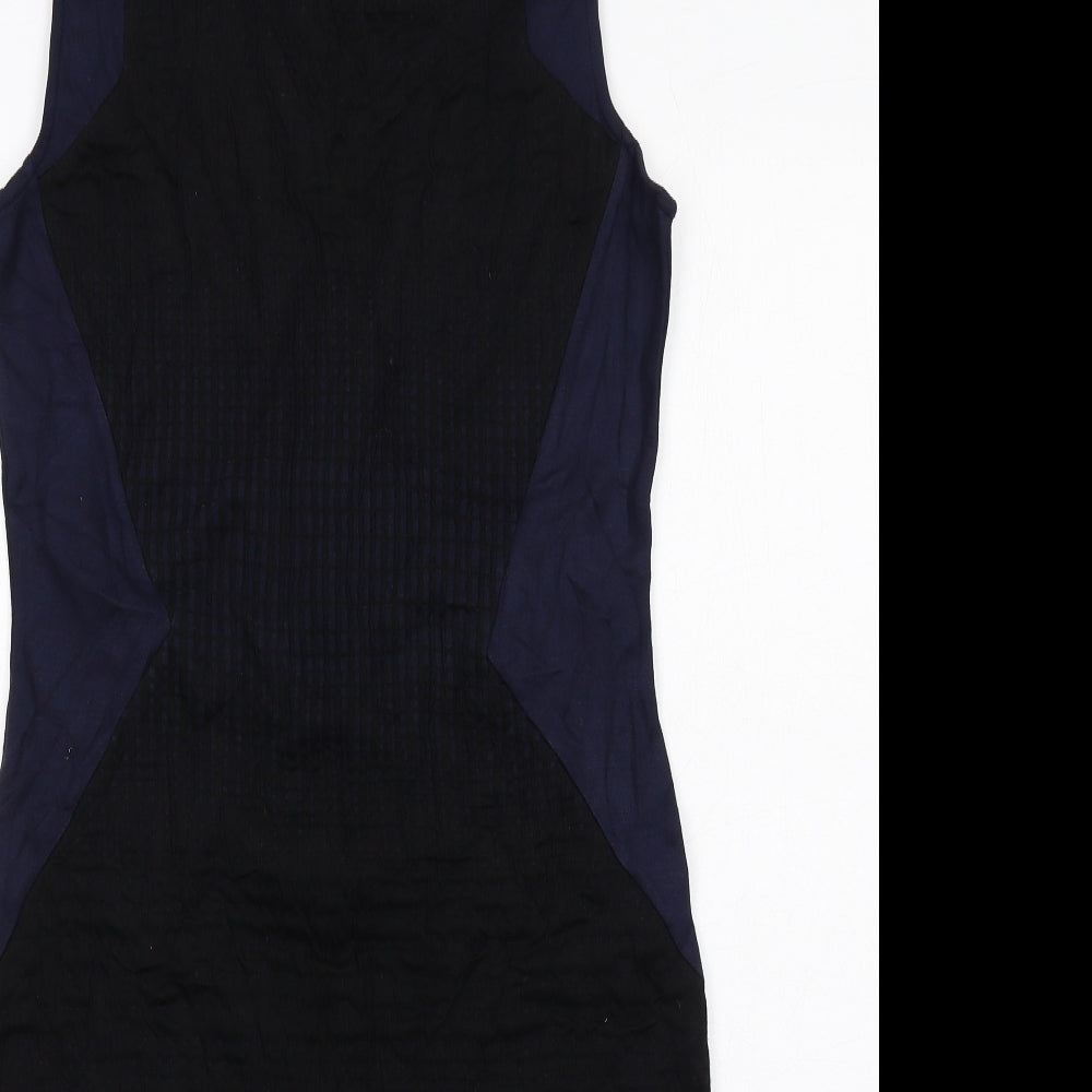 NEXT Womens Blue Colourblock Cotton A-Line Size 14 Round Neck Zip