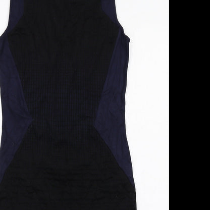 NEXT Womens Blue Colourblock Cotton A-Line Size 14 Round Neck Zip