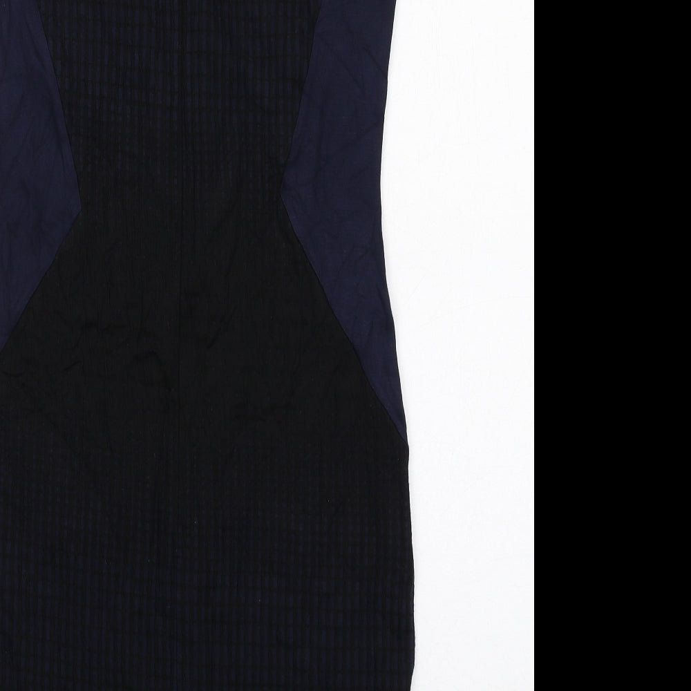 NEXT Womens Blue Colourblock Cotton A-Line Size 14 Round Neck Zip