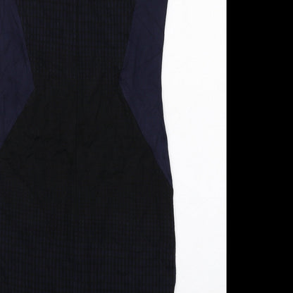 NEXT Womens Blue Colourblock Cotton A-Line Size 14 Round Neck Zip