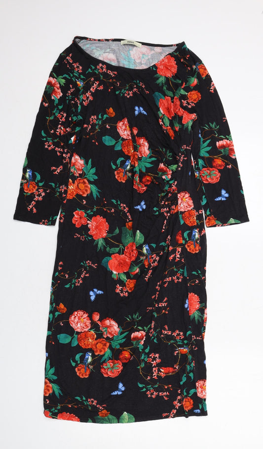 Oasis Womens Black Floral Viscose A-Line Size L Round Neck Pullover