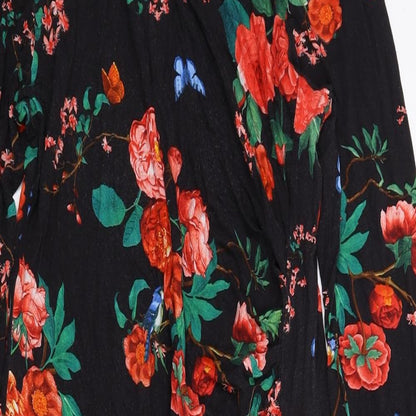 Oasis Womens Black Floral Viscose A-Line Size L Round Neck Pullover