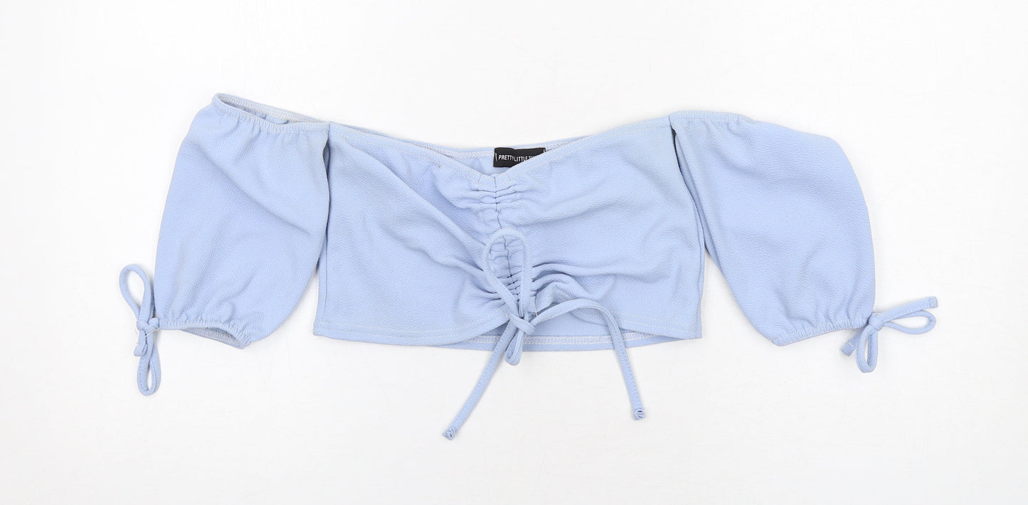 Womens UK Size 10 PRETTYLITTLETHING Blue Cropped Blouse