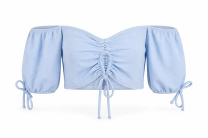 Womens UK Size 10 PRETTYLITTLETHING Blue Cropped Blouse
