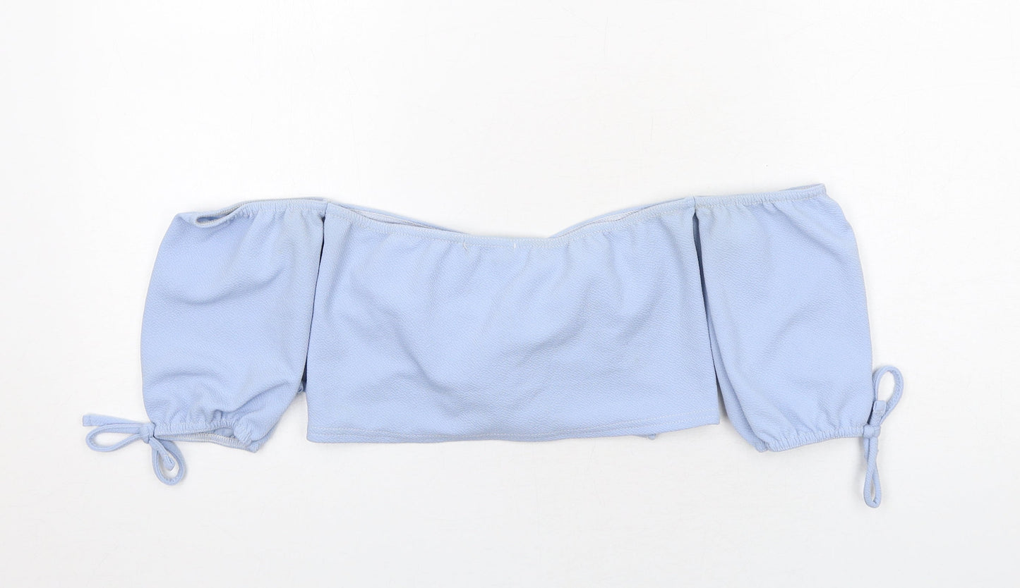 Womens UK Size 10 PRETTYLITTLETHING Blue Cropped Blouse