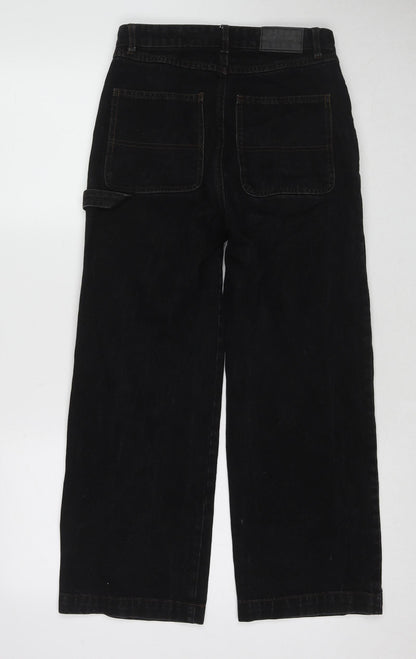 Monki Womens Black Cotton Wide-Leg Jeans Size 25 in Regular Zip