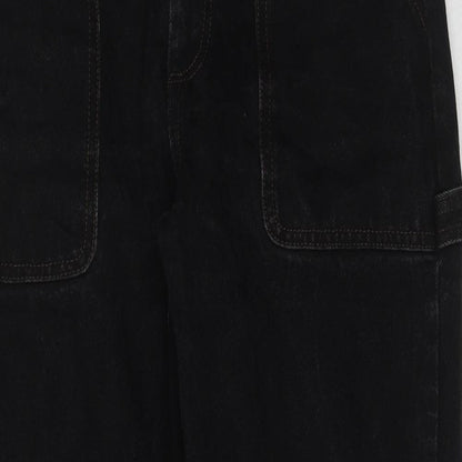 Monki Womens Black Cotton Wide-Leg Jeans Size 25 in Regular Zip