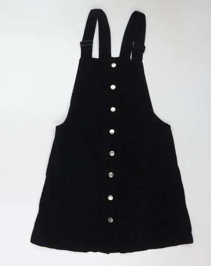 Cooperative Womens Black Cotton Pinafore/Dungaree Dress Size XS Square Neck Button