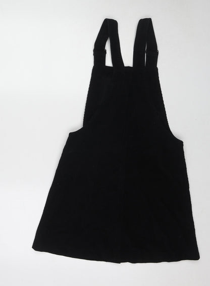 Cooperative Womens Black Cotton Pinafore/Dungaree Dress Size XS Square Neck Button