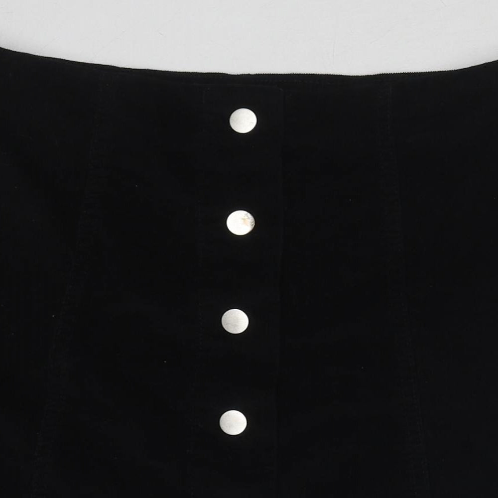 Papaya Womens Black Cotton A-Line Skirt Size 8 Button