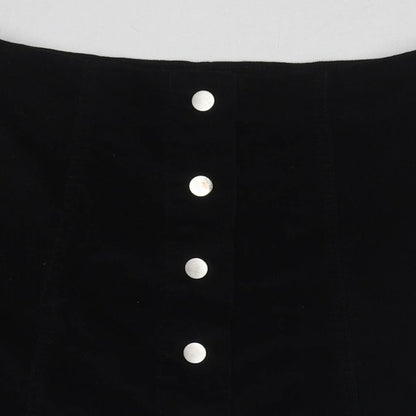 Papaya Womens Black Cotton A-Line Skirt Size 8 Button