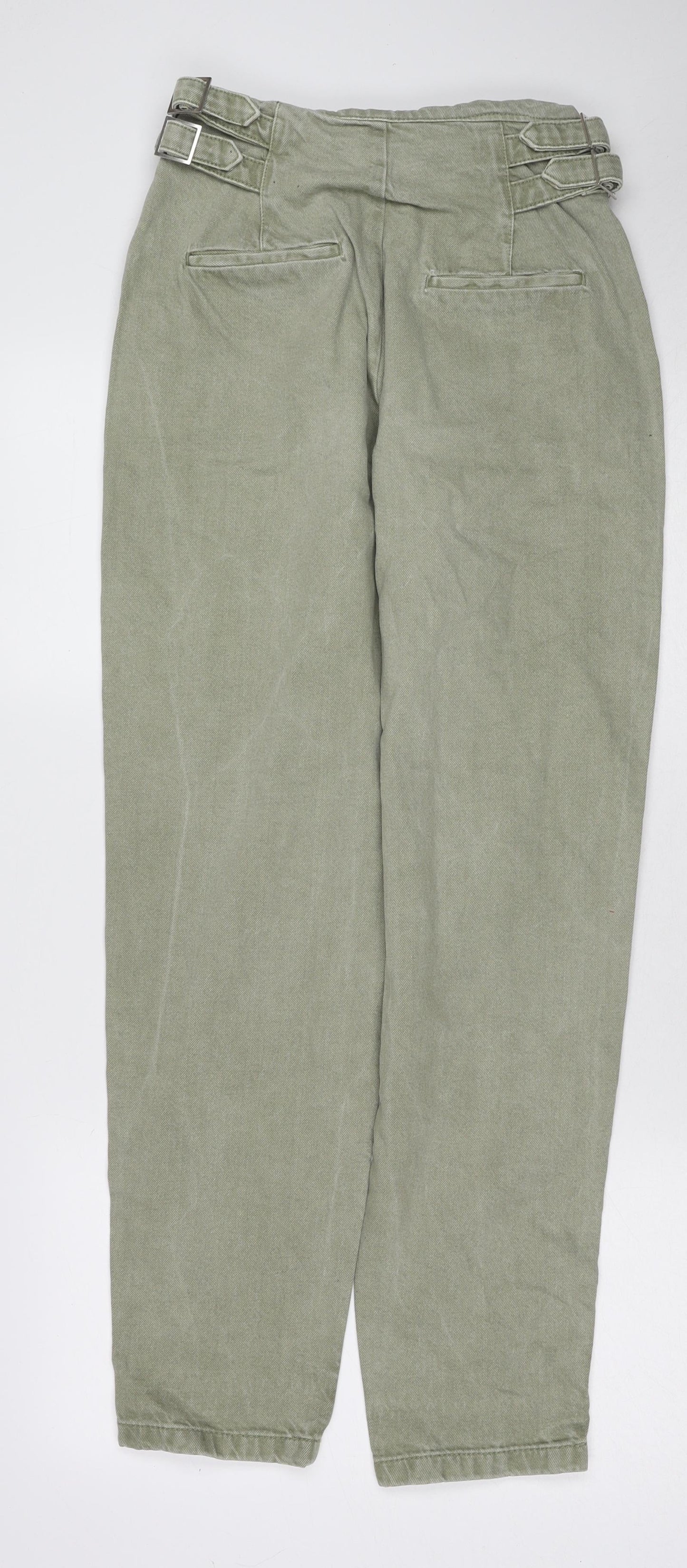 Bershka Womens Green Cotton Straight Jeans Size 6 Regular Zip