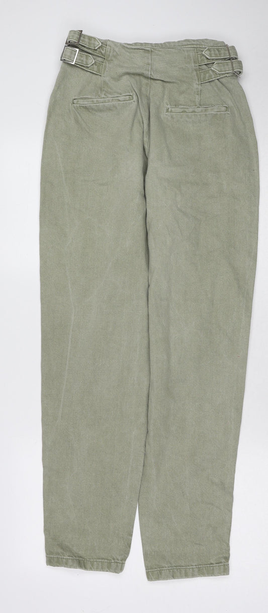 Bershka Womens Green Cotton Straight Jeans Size 6 Regular Zip