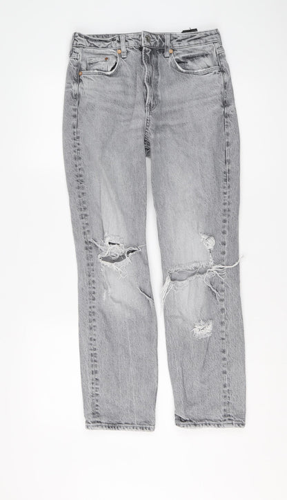Womens UK Size 10 H&M Regular Fit Straight Grey Jeans