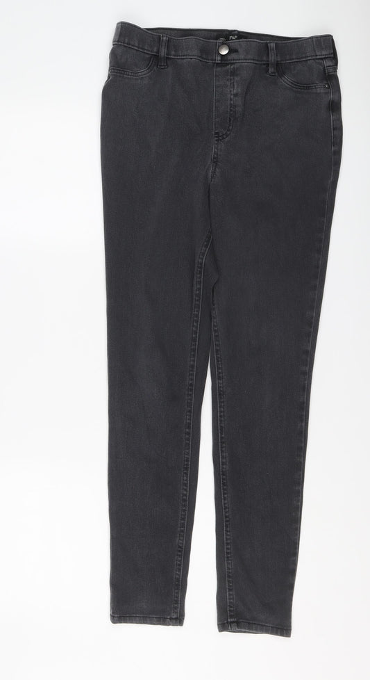 F&F Womens Grey Cotton Skinny Jeans Size 12 L27 in Regular Button