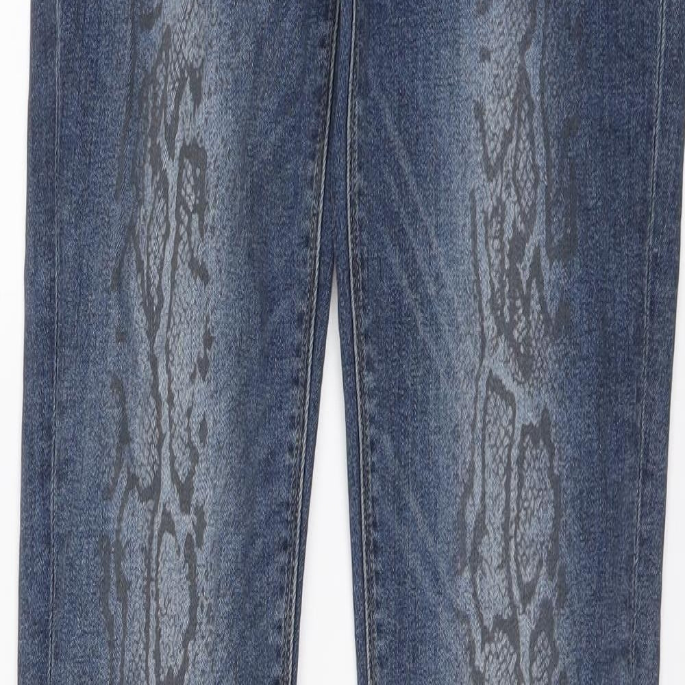 United Colors of Benetton Womens Blue Animal Print Cotton Skinny Jeans Size 28 in L31 in Regular Button - Snakeskin pattern