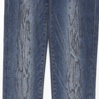 United Colors of Benetton Womens Blue Animal Print Cotton Skinny Jeans Size 28 in L31 in Regular Button - Snakeskin pattern