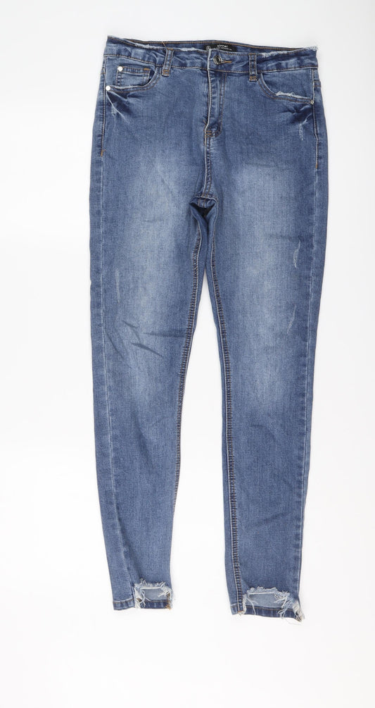 Missguided Womens Blue Cotton Skinny Jeans Size 10 L28 in Regular Button