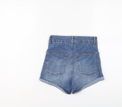 H&M Womens Blue Cotton Mom Shorts Size 8 L3 in Regular Button