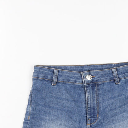 H&M Womens Blue Cotton Mom Shorts Size 8 L3 in Regular Button