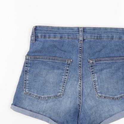 H&M Womens Blue Cotton Mom Shorts Size 8 L3 in Regular Button