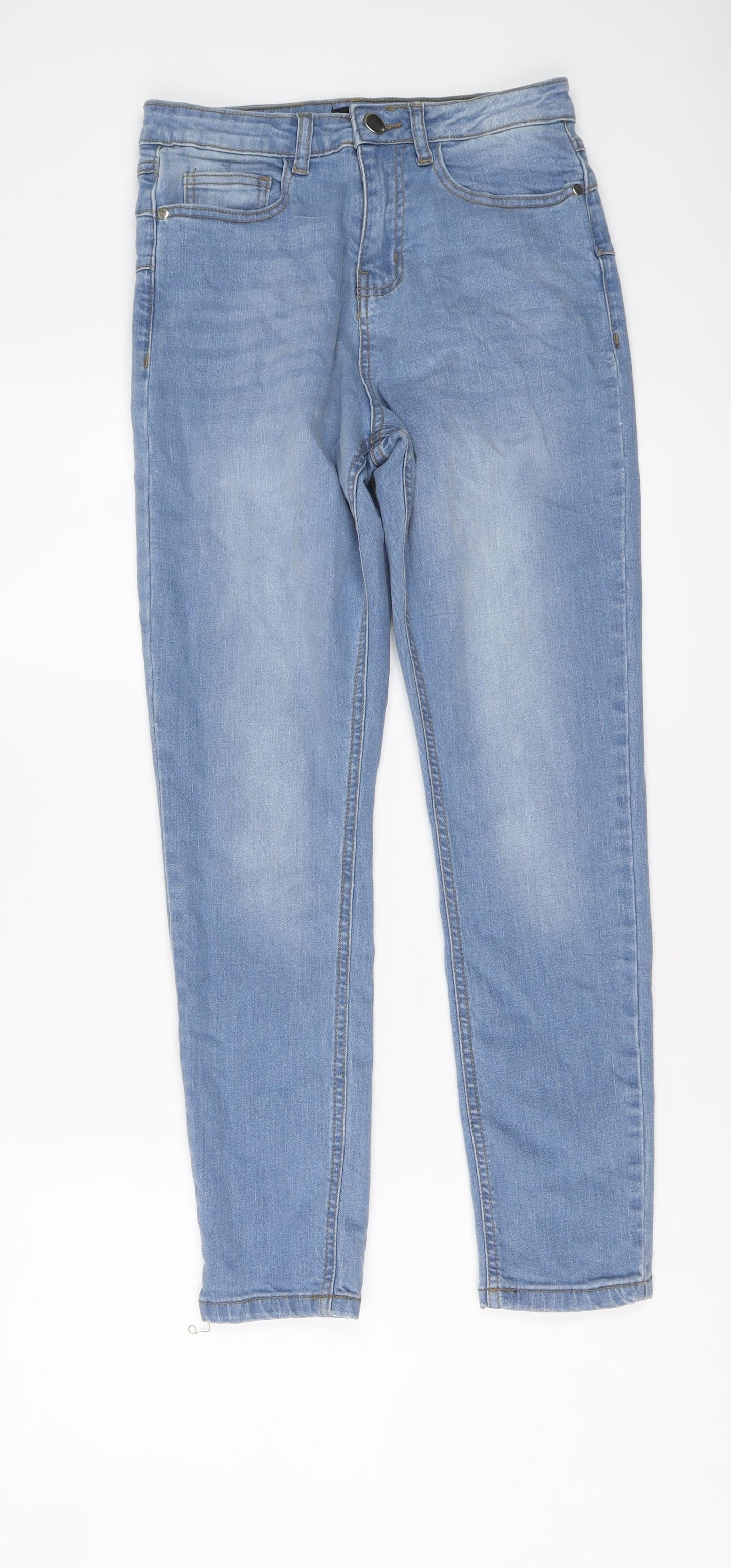 Boohoo Womens Blue Cotton Straight Jeans Size 8 L26 in Regular Button
