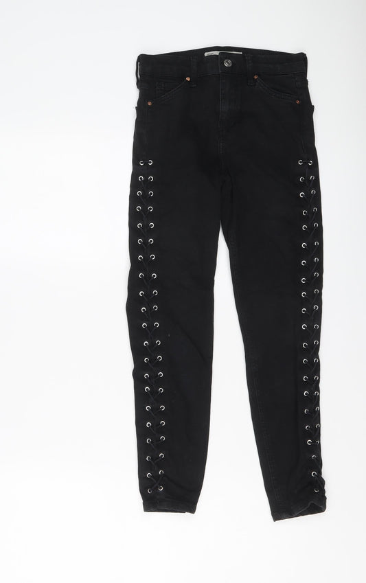 Topshop Womens Black Cotton Skinny Jeans Size 24 in L25 in Regular Button