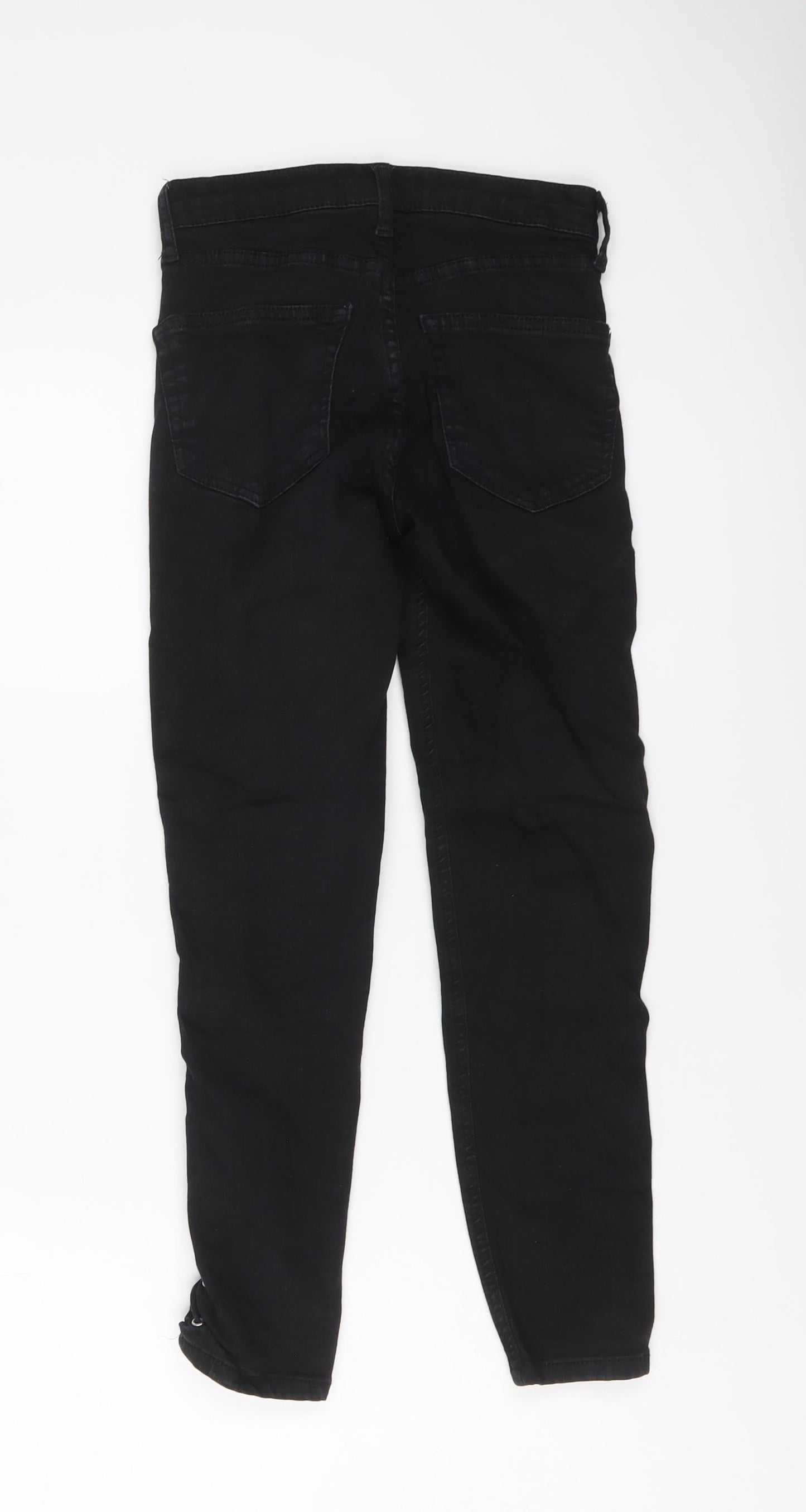 Topshop Womens Black Cotton Skinny Jeans Size 24 in L25 in Regular Button