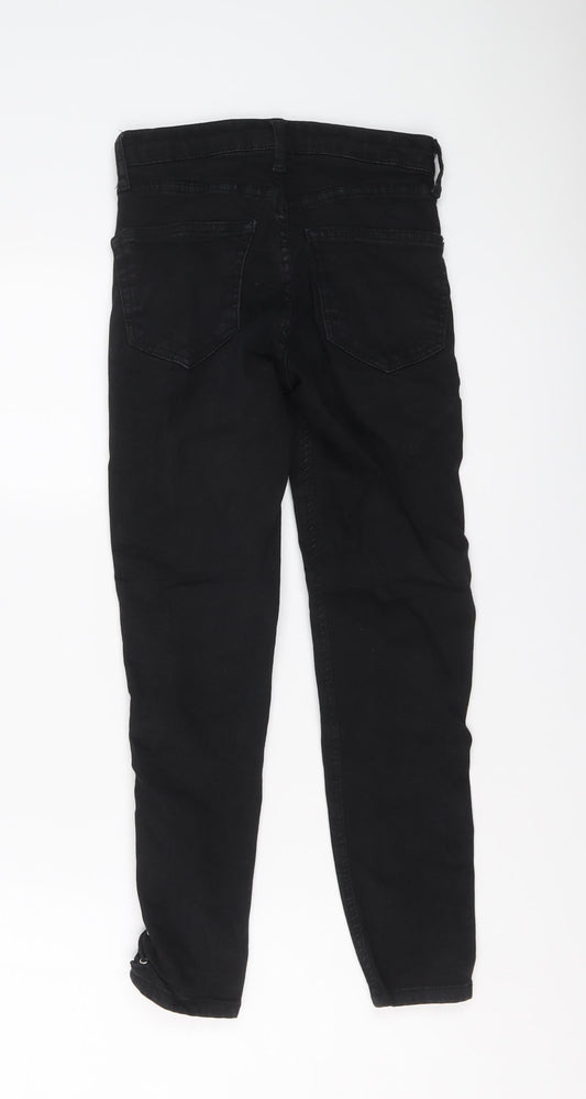 Topshop Womens Black Cotton Skinny Jeans Size 24 in L25 in Regular Button