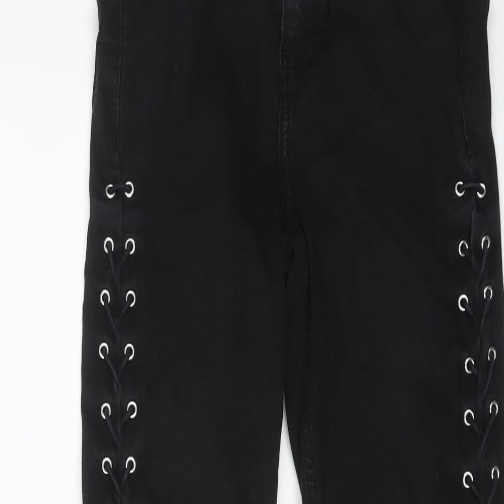 Topshop Womens Black Cotton Skinny Jeans Size 24 in L25 in Regular Button