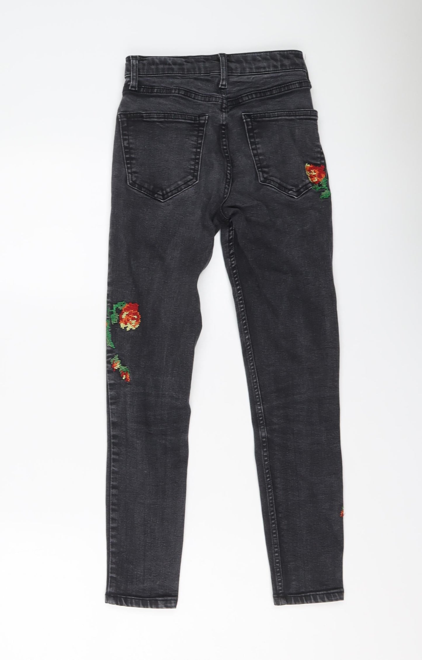 Topshop Womens Grey Floral Cotton Skinny Jeans Size 25 in L25 in Regular Button - Flower detail