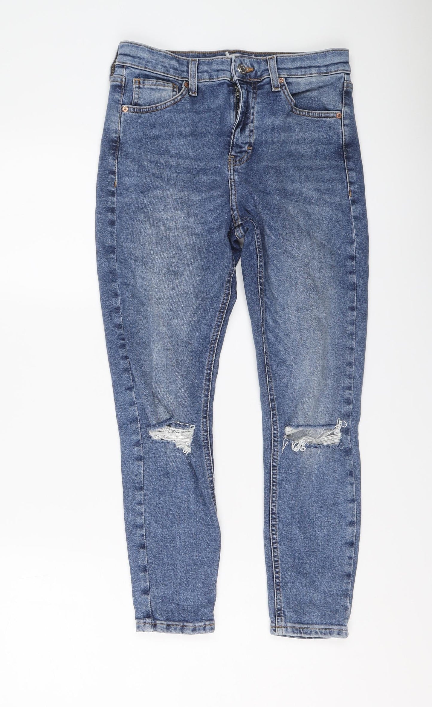 Topshop Womens Blue Cotton Straight Jeans Size 28 in L24 in Regular Button