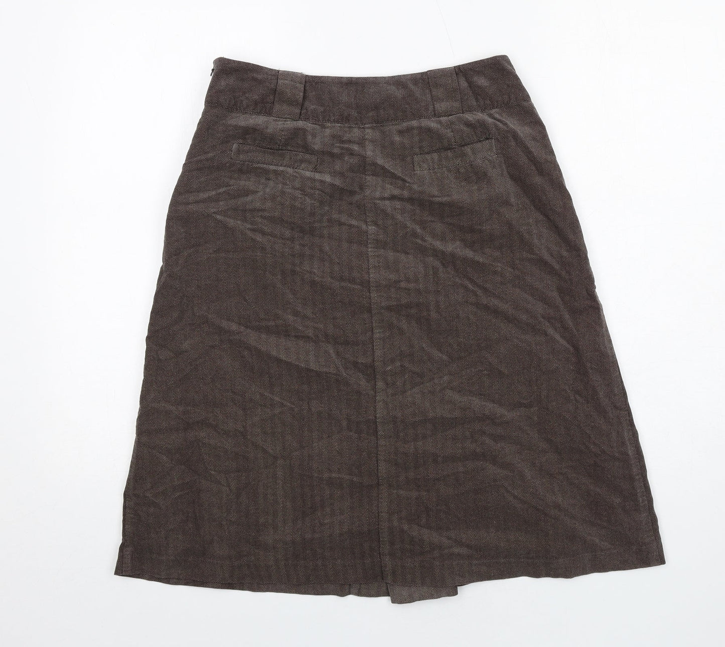 Monsoon Womens Brown Herringbone Cotton A-Line Skirt Size 8 Zip