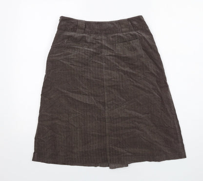Monsoon Womens Brown Herringbone Cotton A-Line Skirt Size 8 Zip