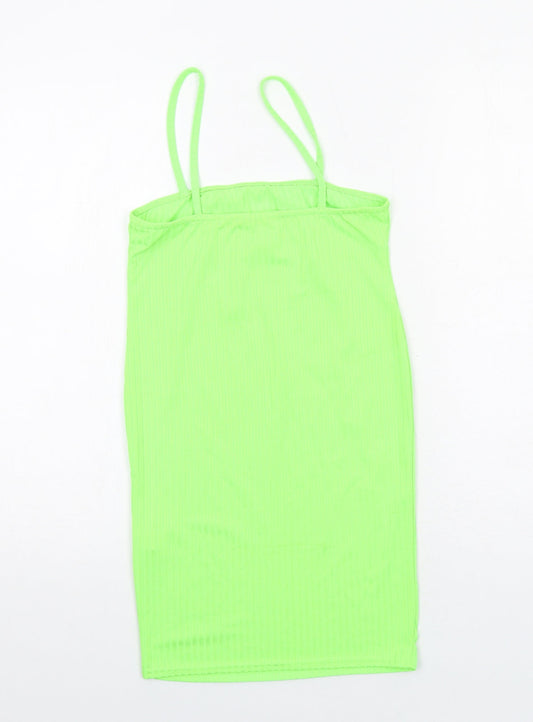 I SAW IT FIRST Womens Green Polyester Mini Size 12 Square Neck Pullover