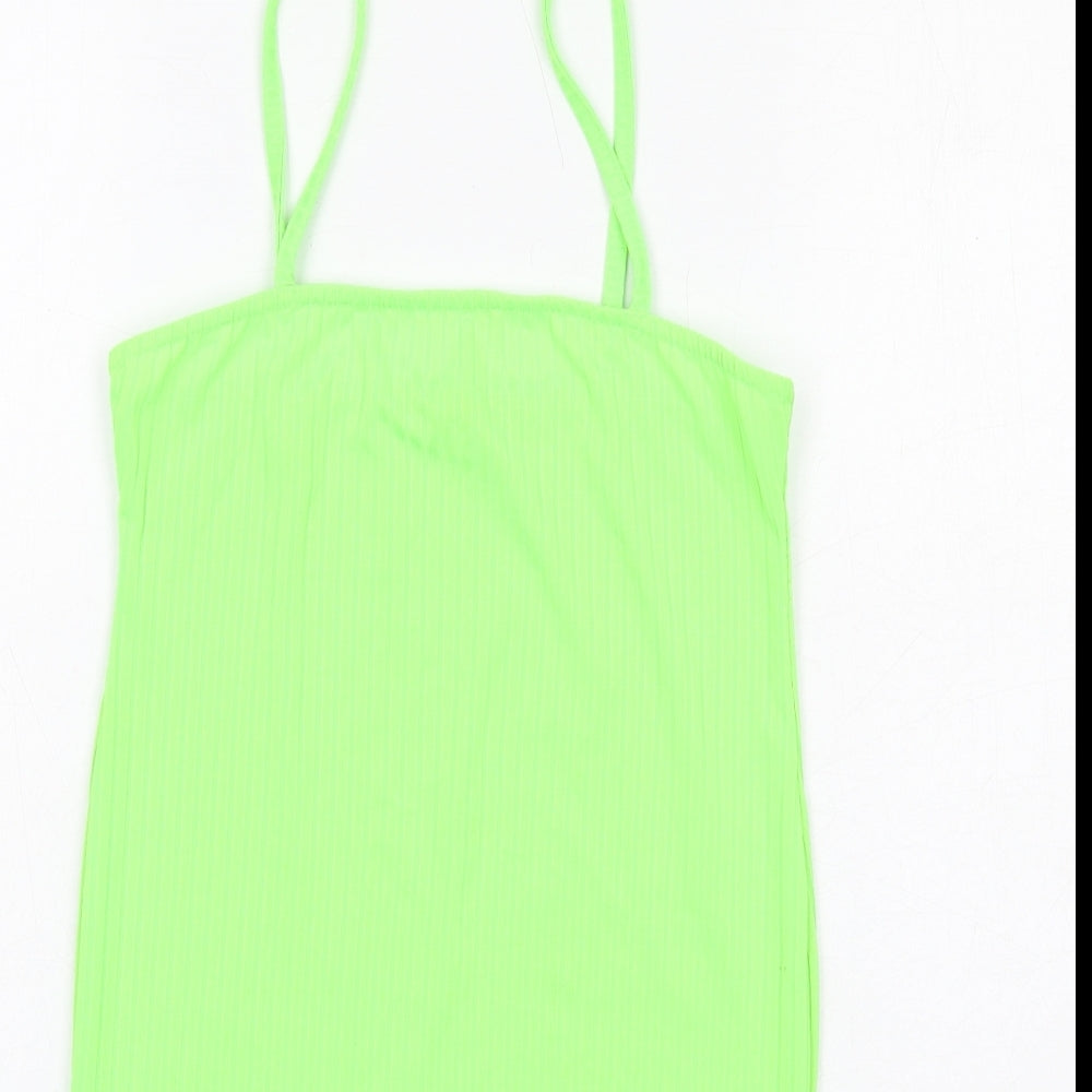 I SAW IT FIRST Womens Green Polyester Mini Size 12 Square Neck Pullover