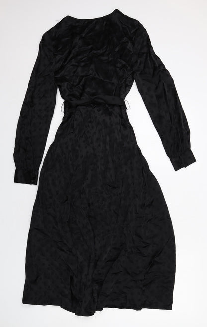 Per Una Womens Black Polka Dot Viscose A-Line Size 6 V-Neck Zip