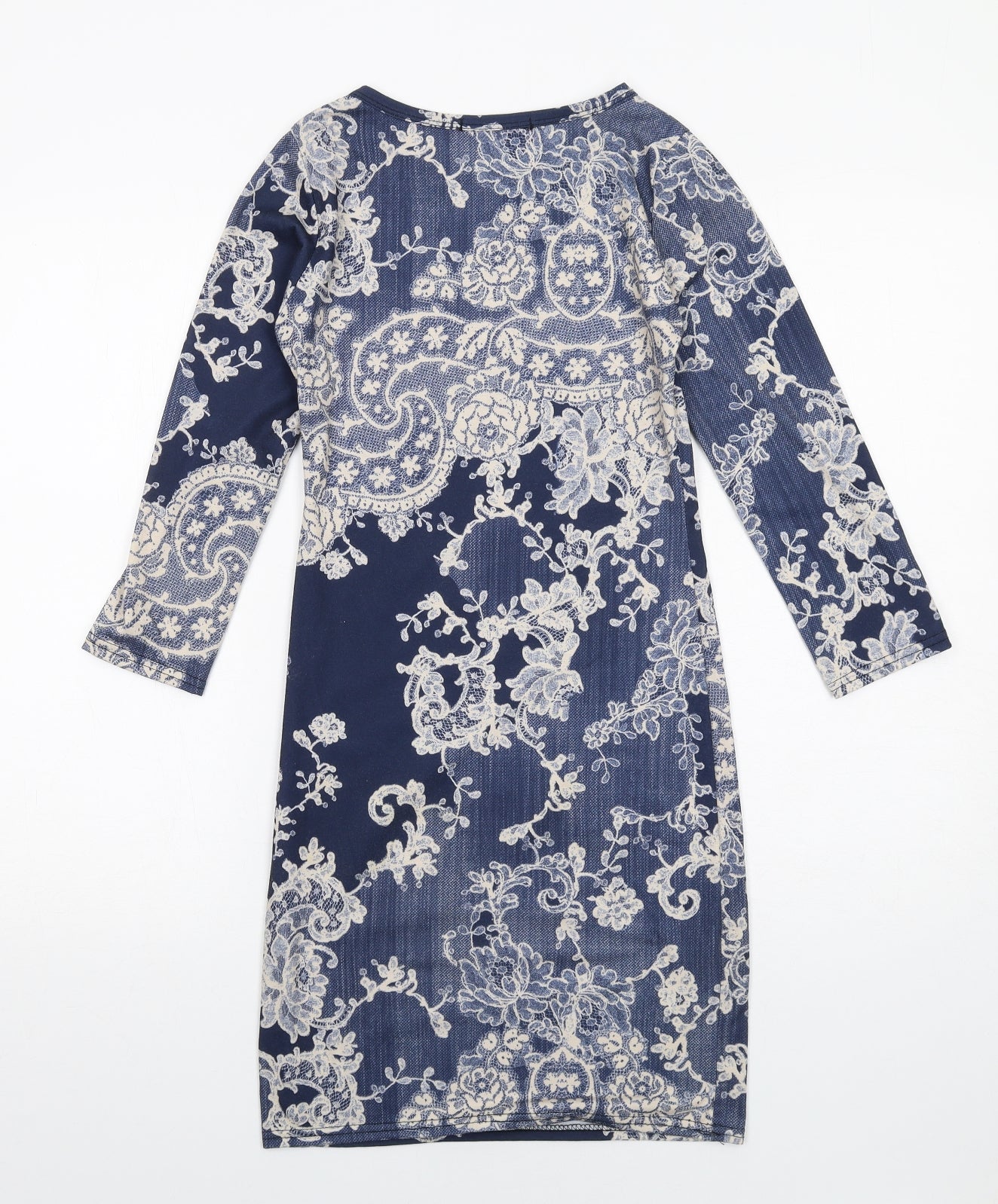 Boohoo Womens Blue Geometric Polyester A-Line Size 8 Round Neck Pullover