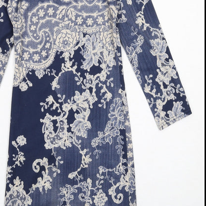 Boohoo Womens Blue Geometric Polyester A-Line Size 8 Round Neck Pullover