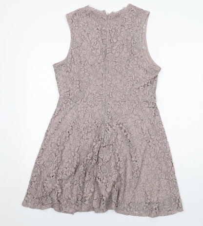 H&M Womens Purple Floral Polyamide Trapeze & Swing Size L V-Neck Zip