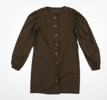 PRETTYLITTLETHING Womens Green Cotton A-Line Size 4 Round Neck Button